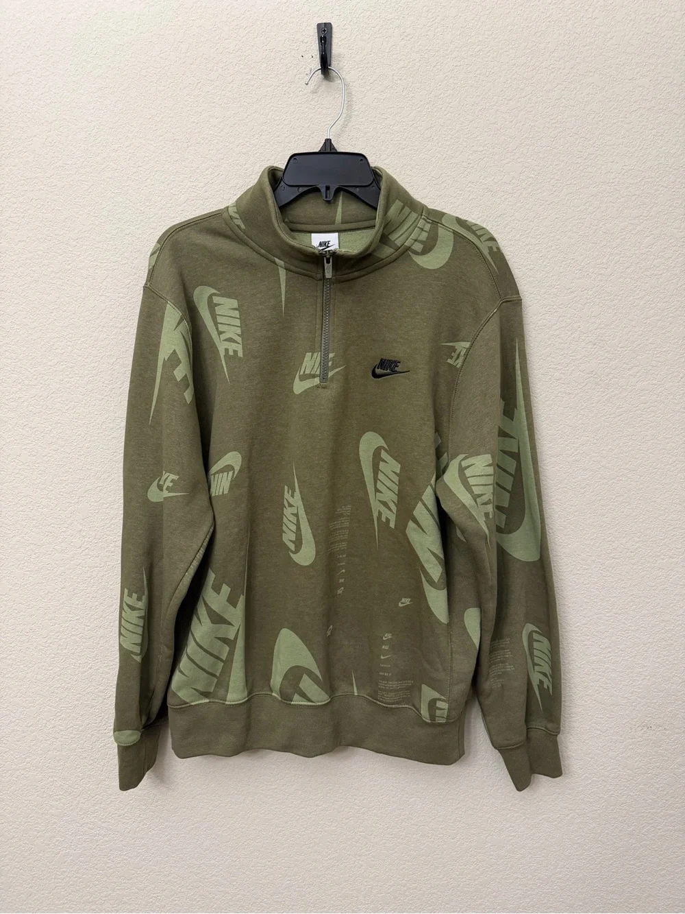 Nike club swoosh sweatshirt Olive Green Quarter-Zip Logo Pullover